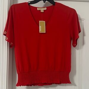 Michael Kors Vivid Red Blouse with Grommet Sleeves NWT Size M